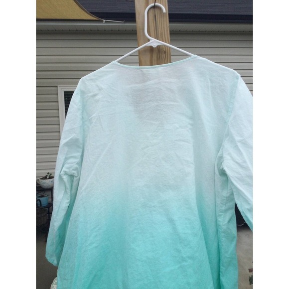 Krazy Kat size XXL tie die top blouse 3/4 sleeve beaded beading teal coastal - Picture 11 of 13